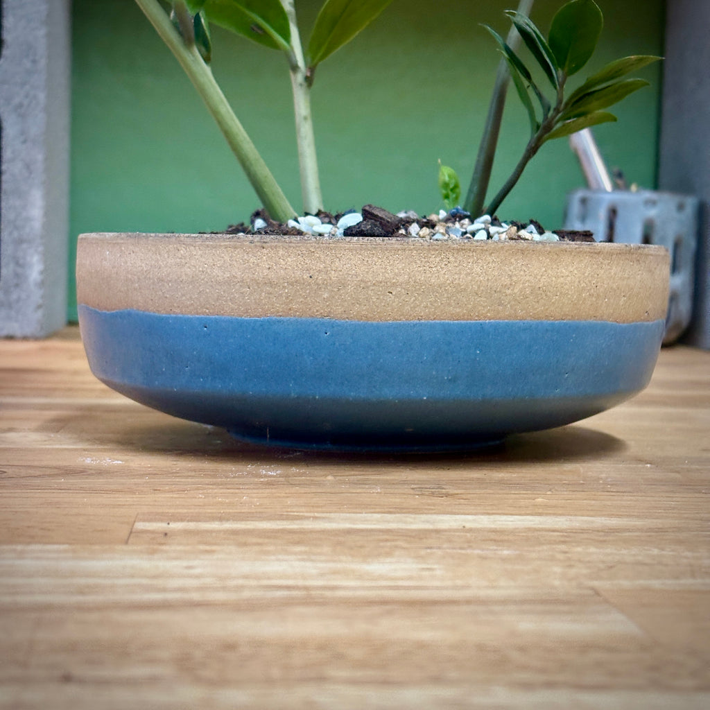 PLANTER - BLUE W/ RAW CLAY RIM