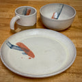 DISH SET - WHITE W/ BLUE & RED STREAKS