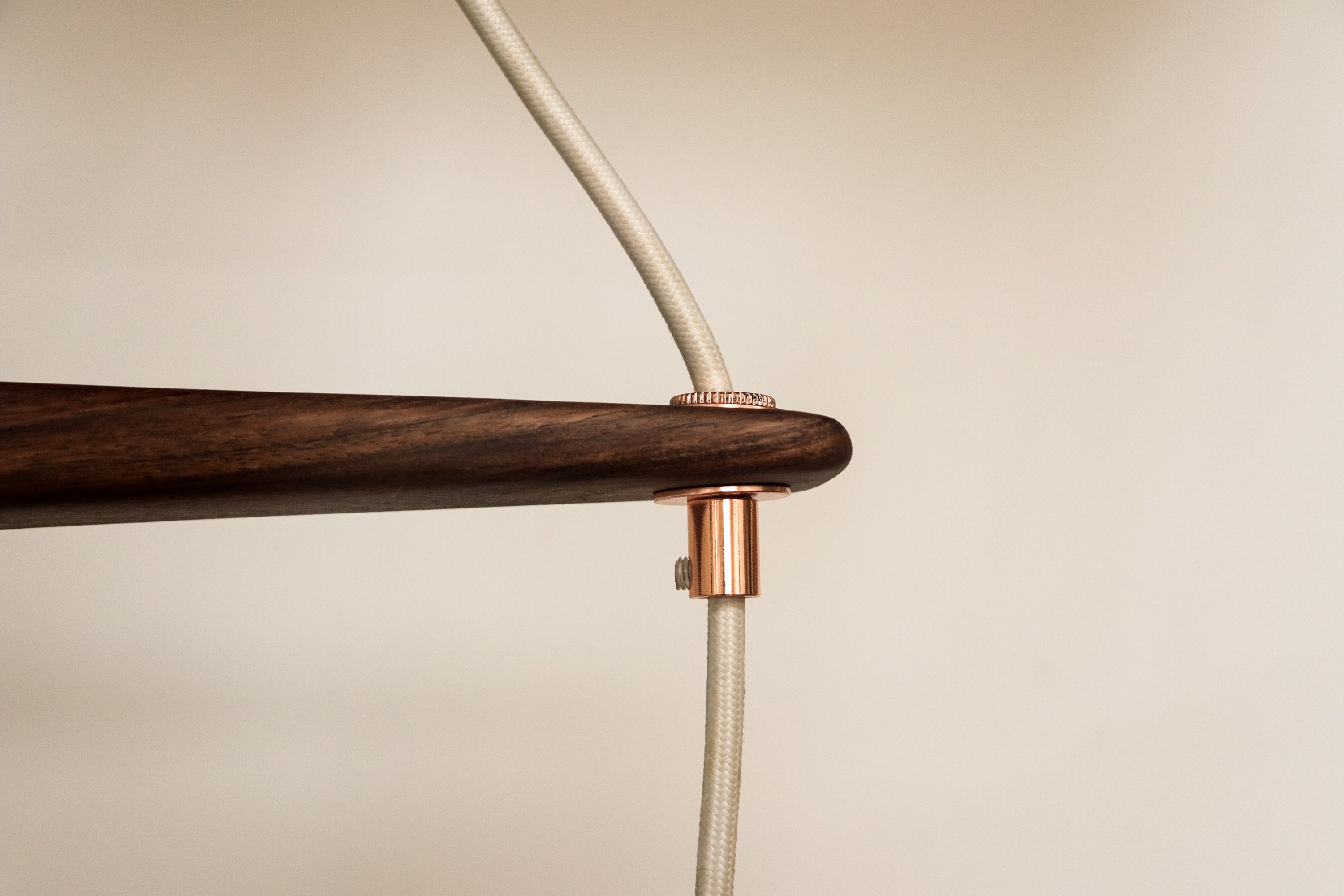 DOUBLE BARNSHADE PENDENT LAMP WITH WALNUT SUPPORT